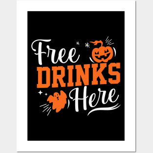 Free Drinks Here Halloween Party Costume Posters and Art